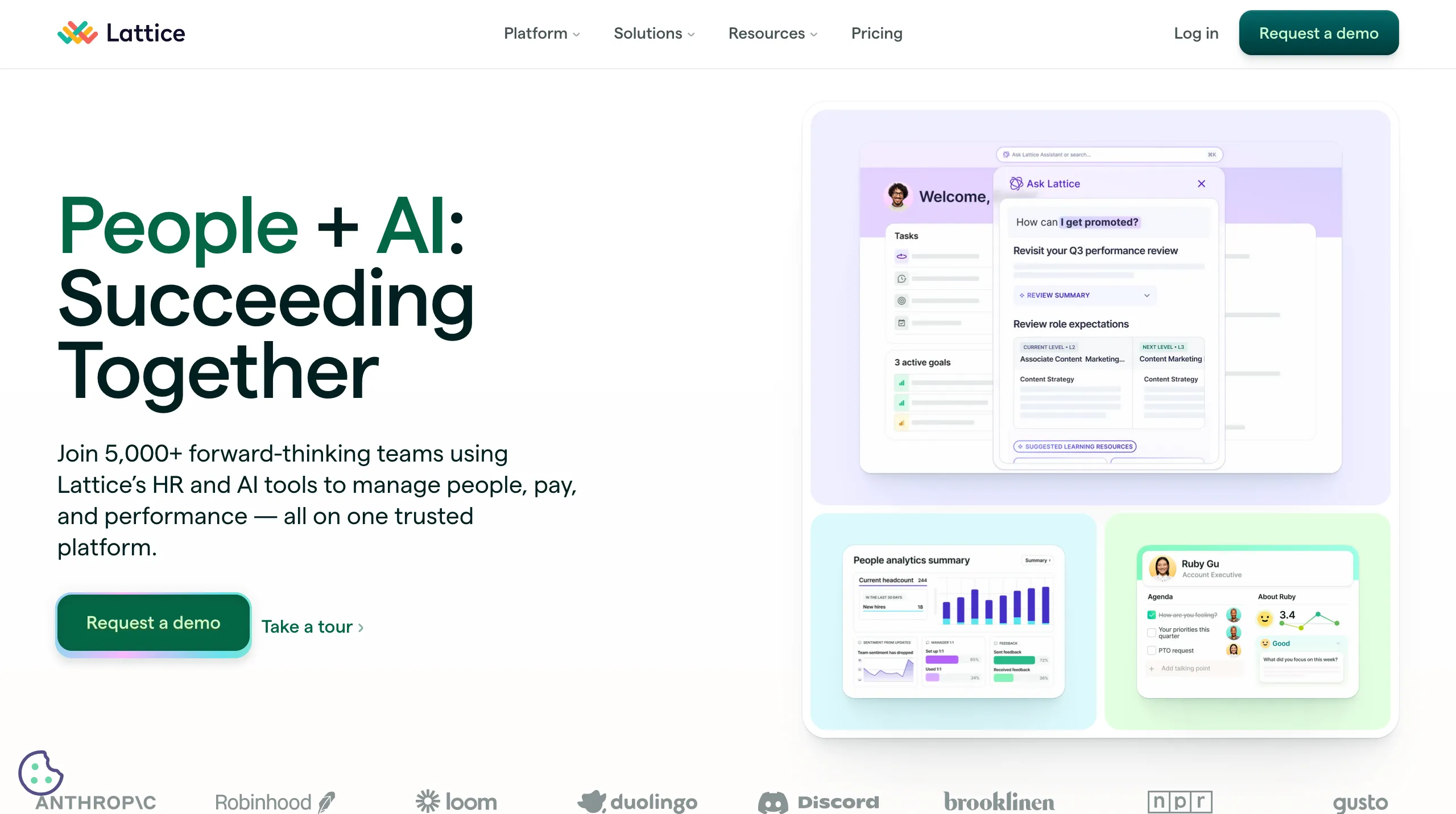 Lattice is a people management platform that combines performance reviews, goals, engagement surveys, and career development tools.