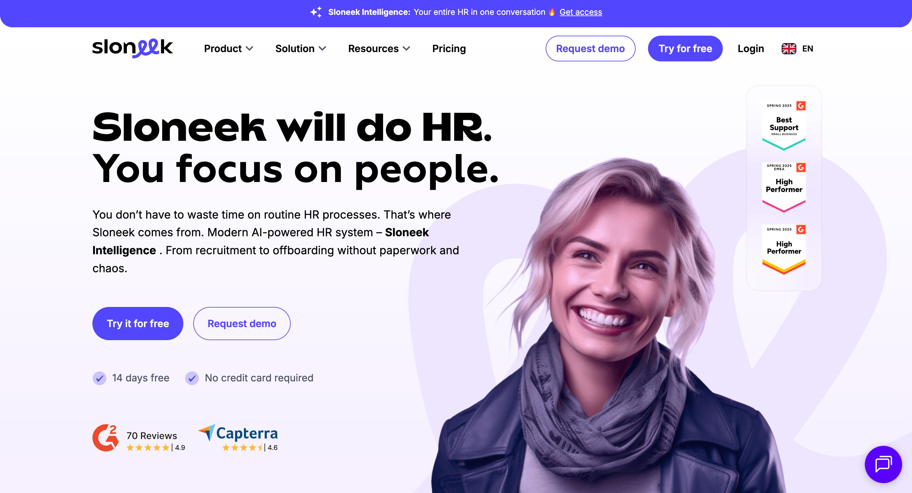 Sloneek HR landing page