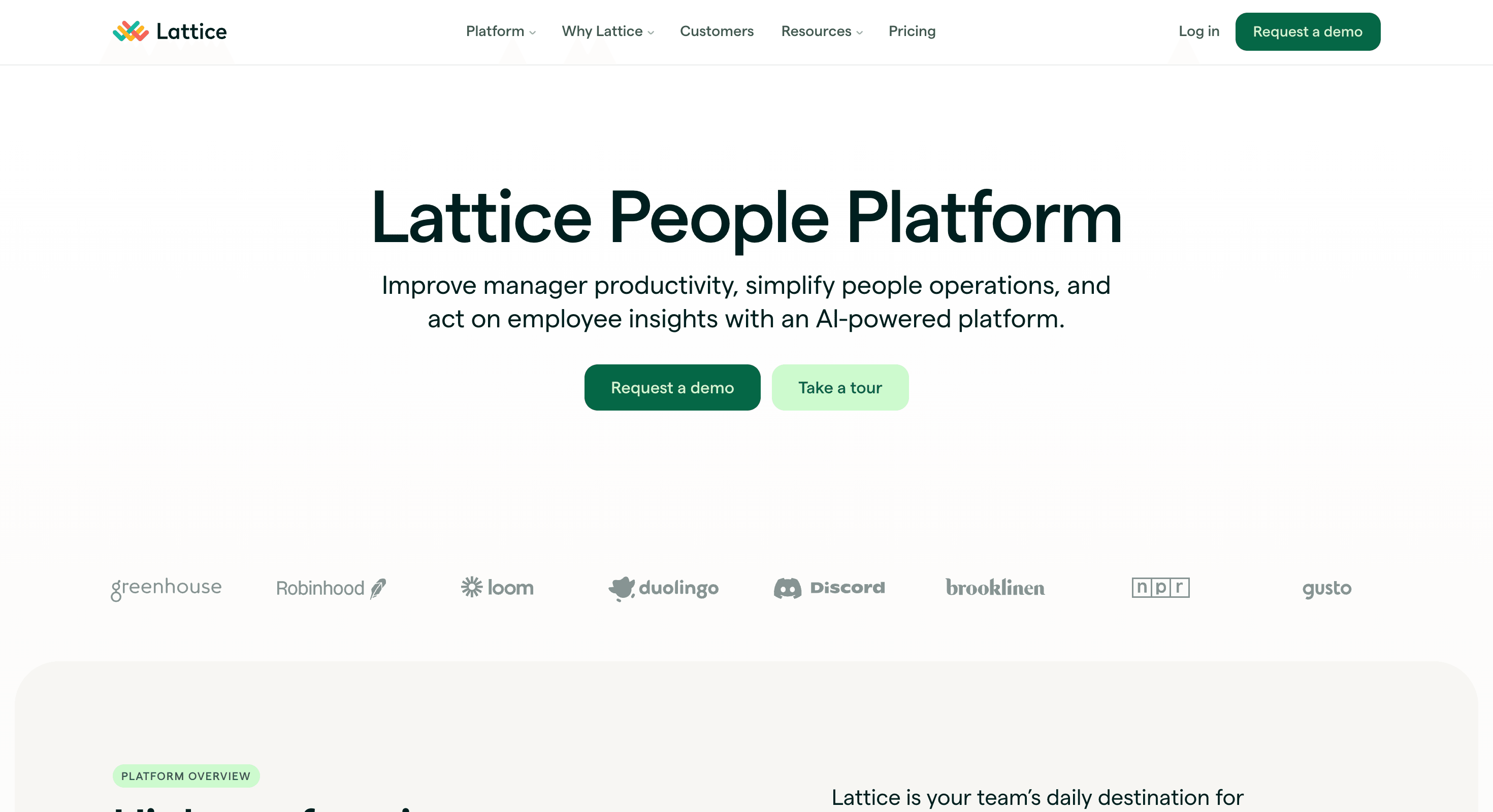 Lattice platform overview landing page