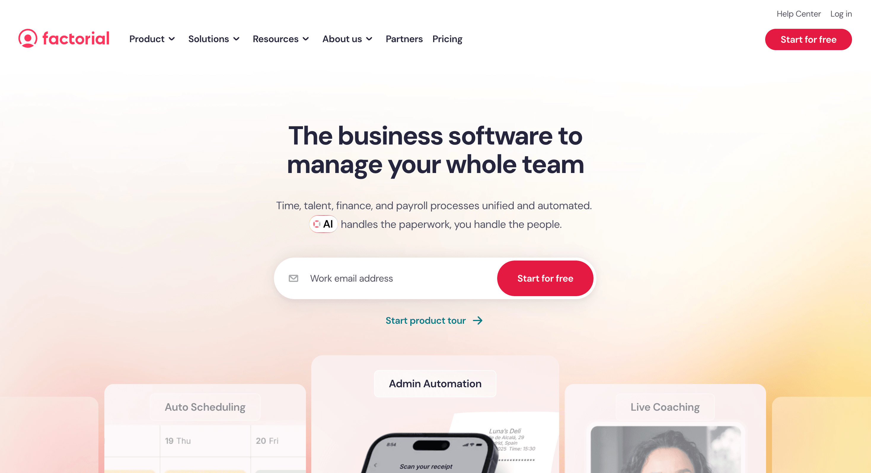 Factorial HR landing page