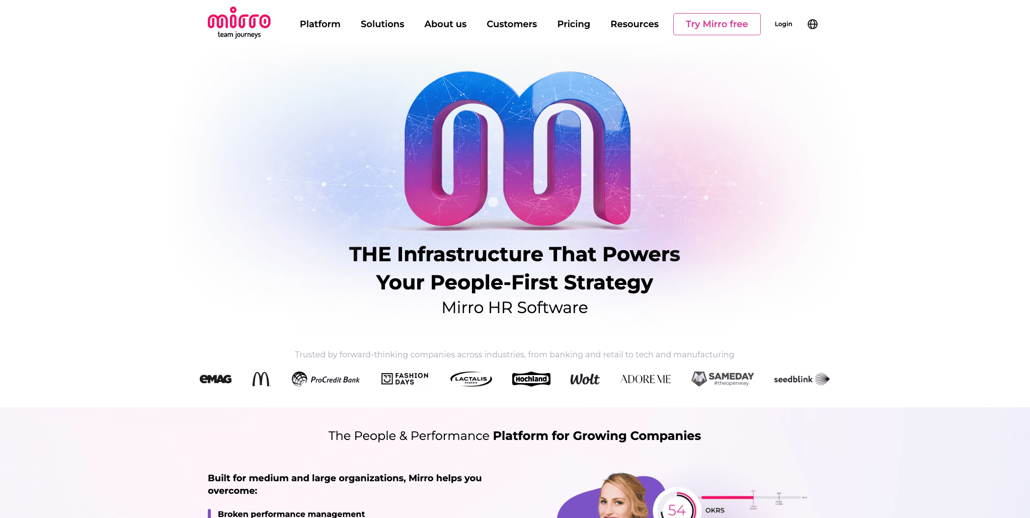 Mirro landing page screenshot