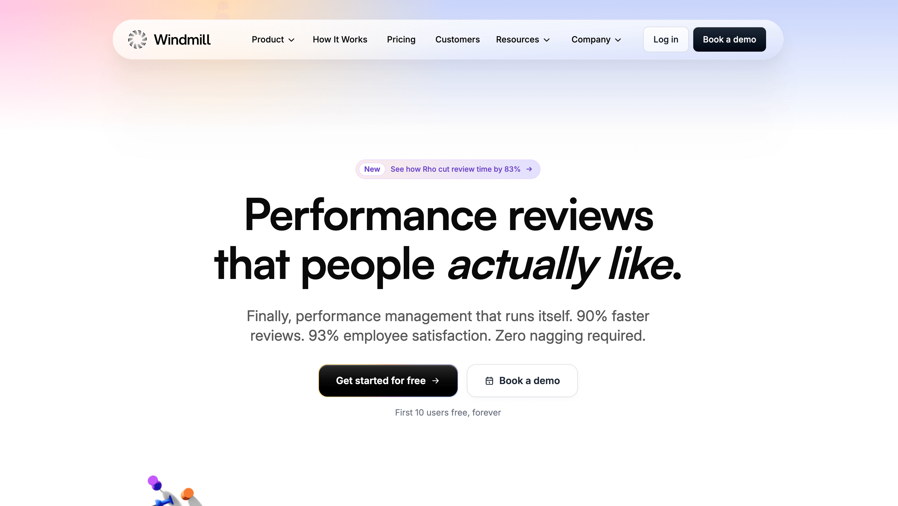 Windmill landing page: Performance reviews people actually like