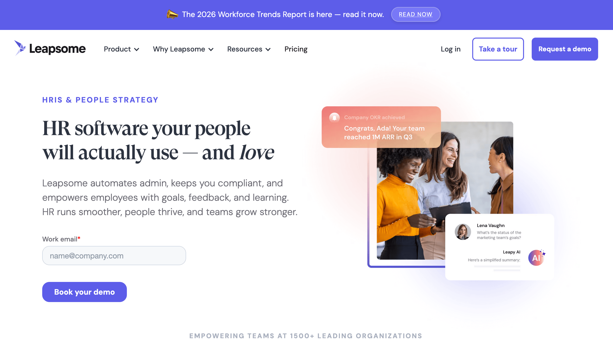 Leapsome is a people enablement platform that combines OKRs, performance reviews, learning, and feedback in one system.