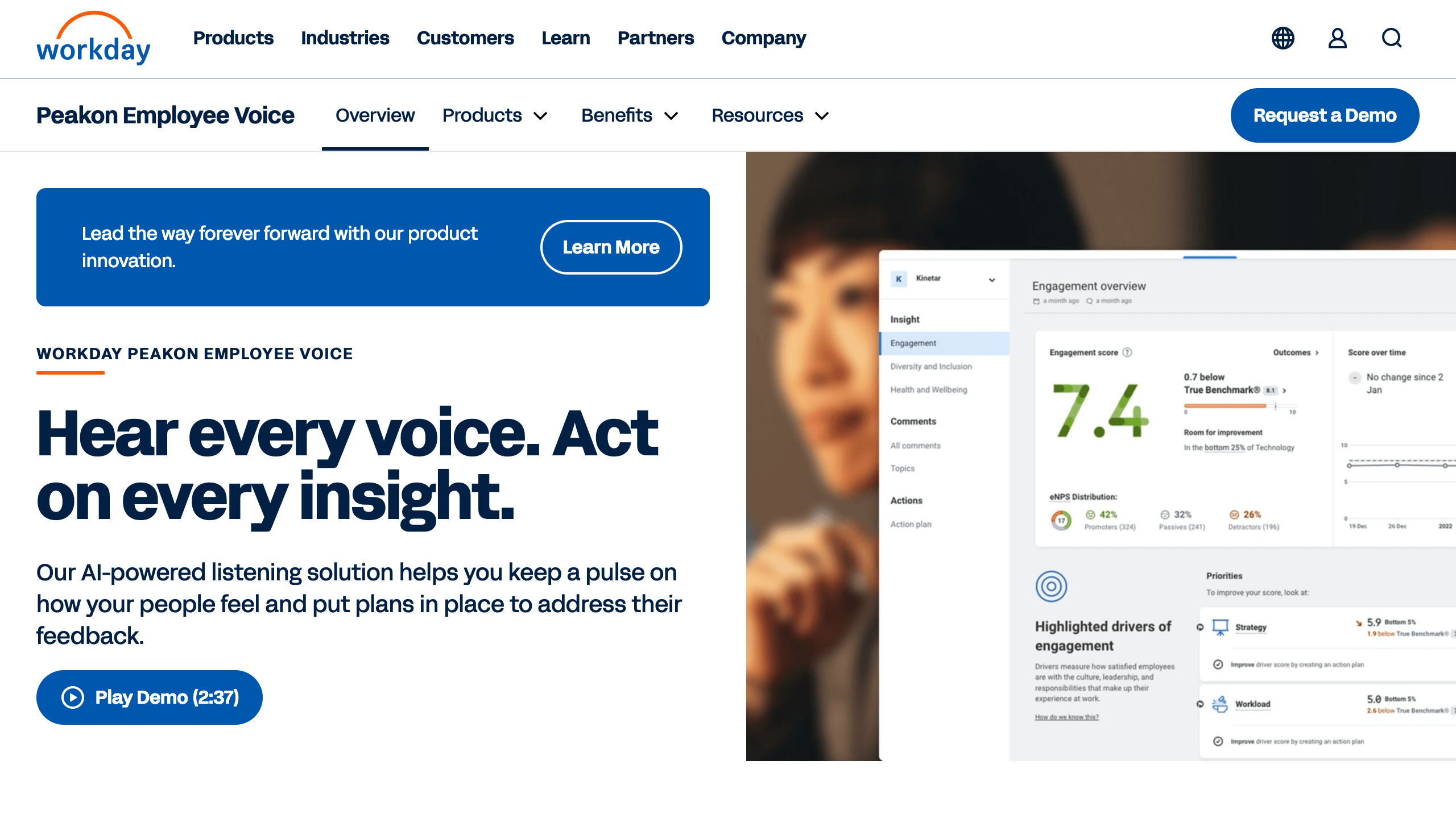 Peakon by Workday is an employee engagement and analytics platform that provides real-time feedback and predictive insights.